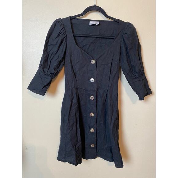 ASOS DESIGN black button through mini skater dress puff sleeve XS - Picture 1 of 6